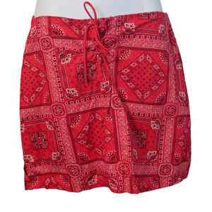 𝅺vintage 2000s Y2K Red Paisley Lace Up Skort Size Medium